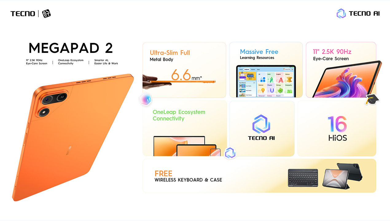 TECNO MEGAPAD 2 dan MEGAPAD SE 2 Hadirkan Pengalaman Tablet yang Lebih Cerdas dengan AI dan HiOS 16.3
