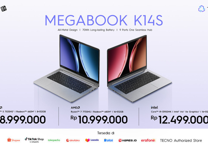 Laptop AI Baru TECNO MEGABOOK K14S Resmi Dijual, Performa Kencang, Baterai Awet dan Port Super Lengkap